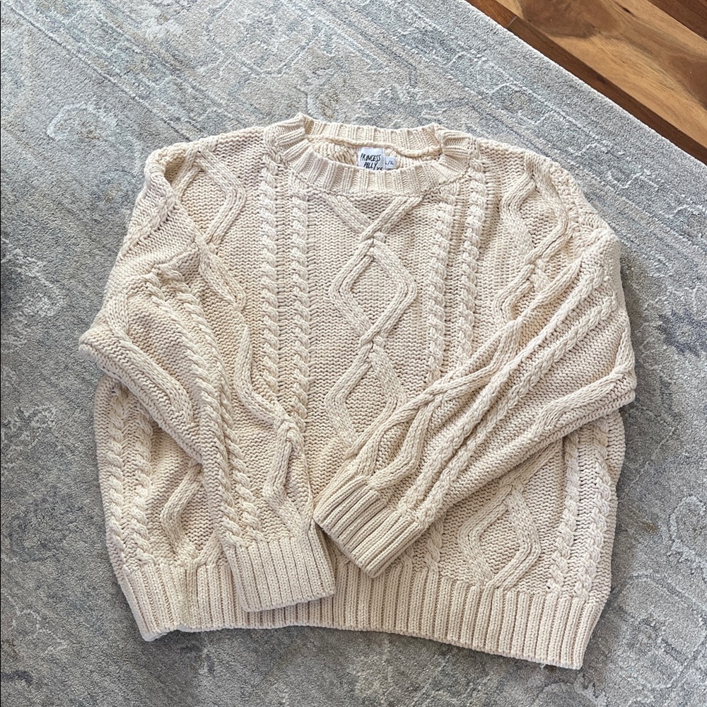 Princess Polly Cream Cable Knit Crewneck Sweater